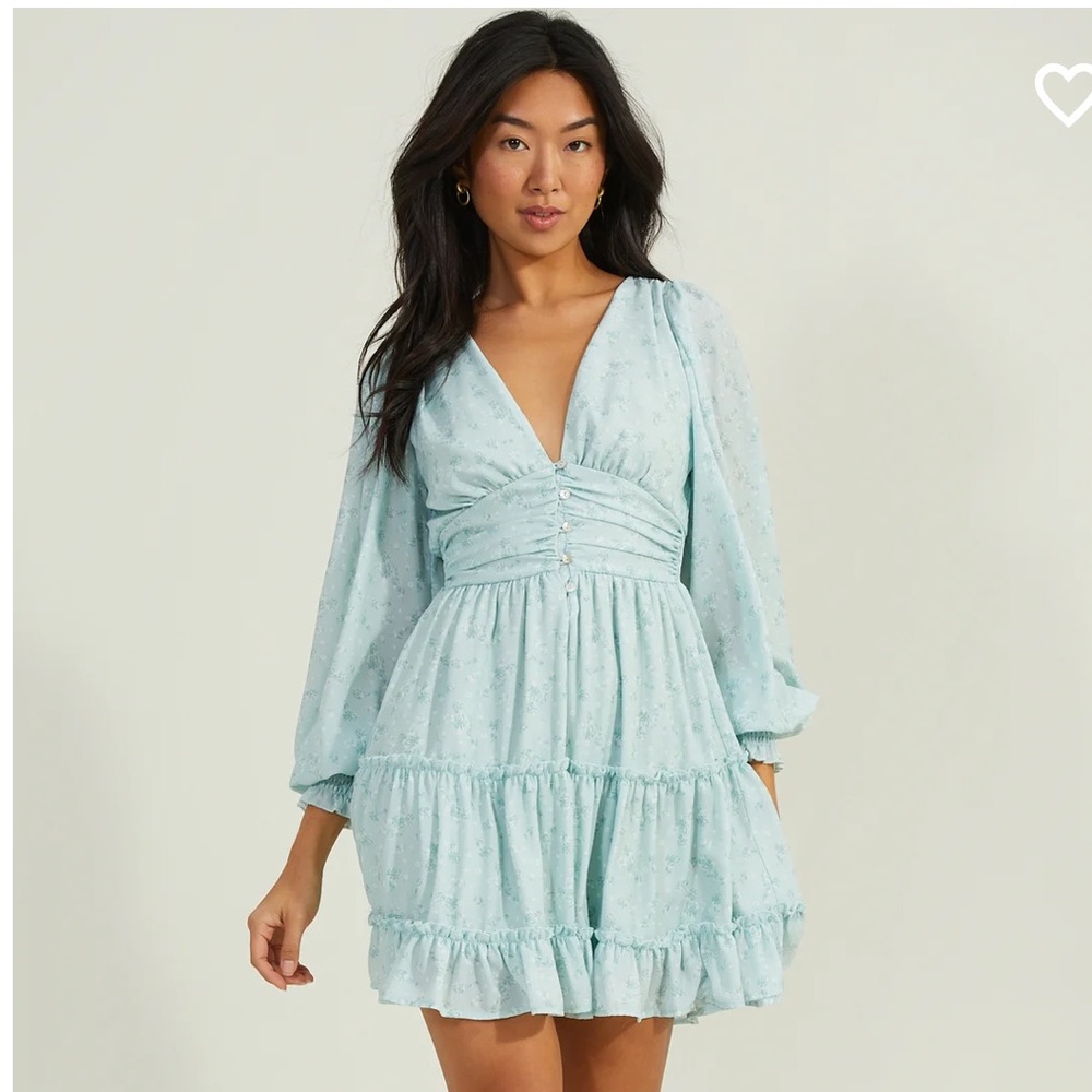 Altar’d State Flowy Light Blue/Sage Floral Dress